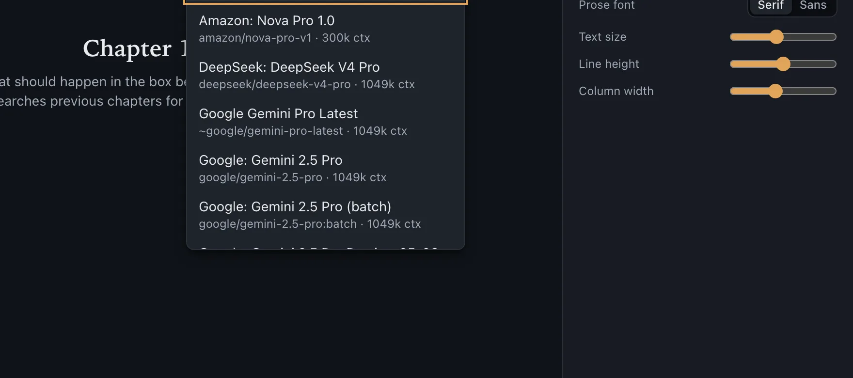The model picker open, showing recommended models and a search box.